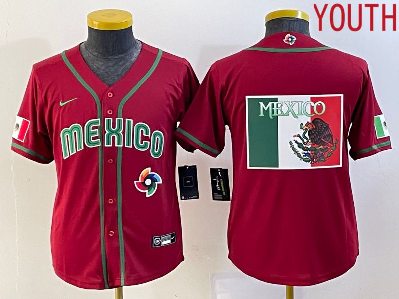 Youth 2023 World Cub Mexico Blank Red Nike MLB Jersey14